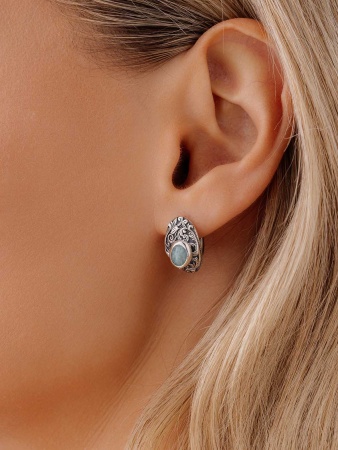 Серьги из серебра с амазонитами 2310371369 от KRASNOE, металл Серебро, вставка Амазонит