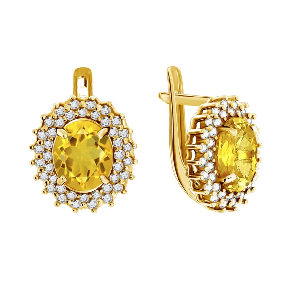Серьги из серебра с цитрином со скидкой