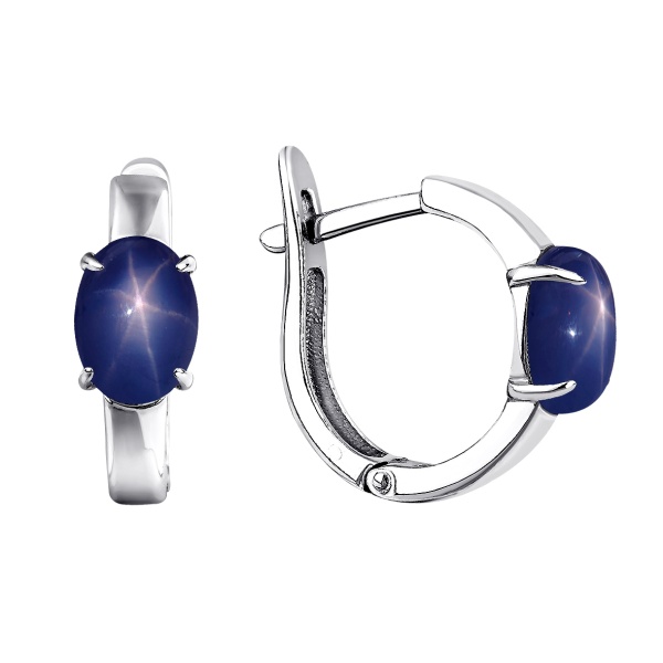 Серьги из серебра с сапфир звездчатыйами со скидкой