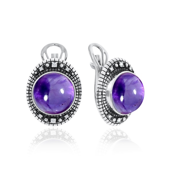 Серьги из серебра с натуральными корундами и фианитами со скидкой