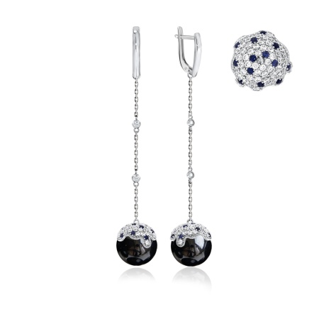 Серьги из серебра с агатами, ситаллами и фианитами 2340390840л-20 от KRASNOE, металл Серебро, вставка Агат