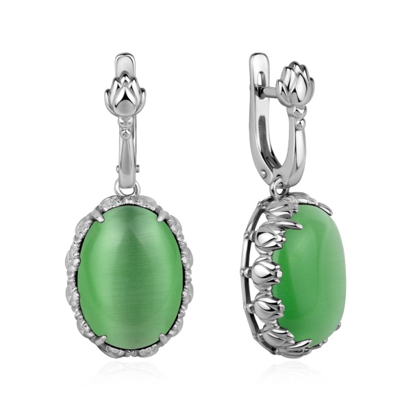 Серьги из серебра с кошачим глазом