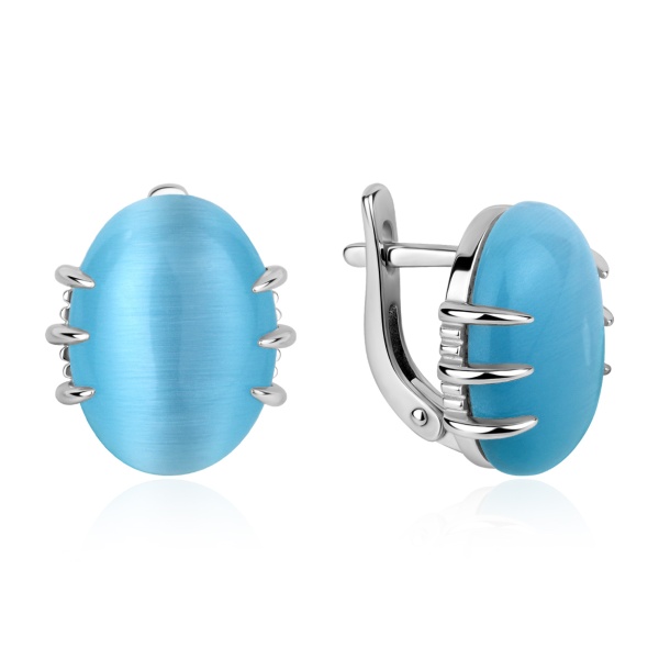 Серьги из серебра с кошачим глазом в ювелирном интернет-магазине