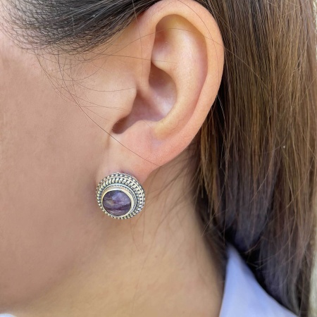 Серьги из серебра с чароитами