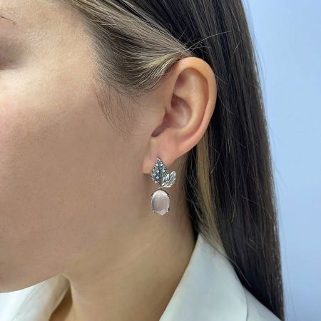 Серьги из серебра с кварцем и фианитами