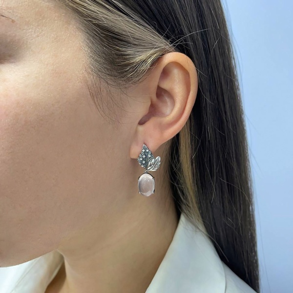 Серьги из серебра с кварцем и фианитами