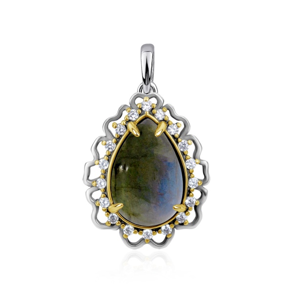 Купить подвеска из серебра с лабрадоритом и фианитами