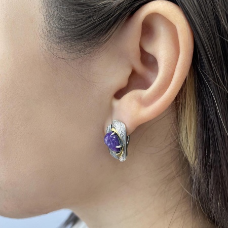 Серьги из серебра с чароитами
