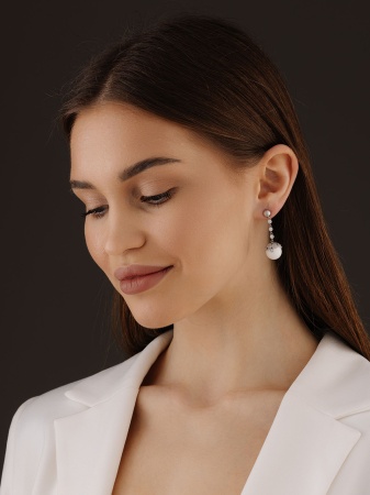 Пусеты из серебра с агатами, ситаллами и фианитами 2340390850л-10 от KRASNOE, металл Серебро, вставка Агат