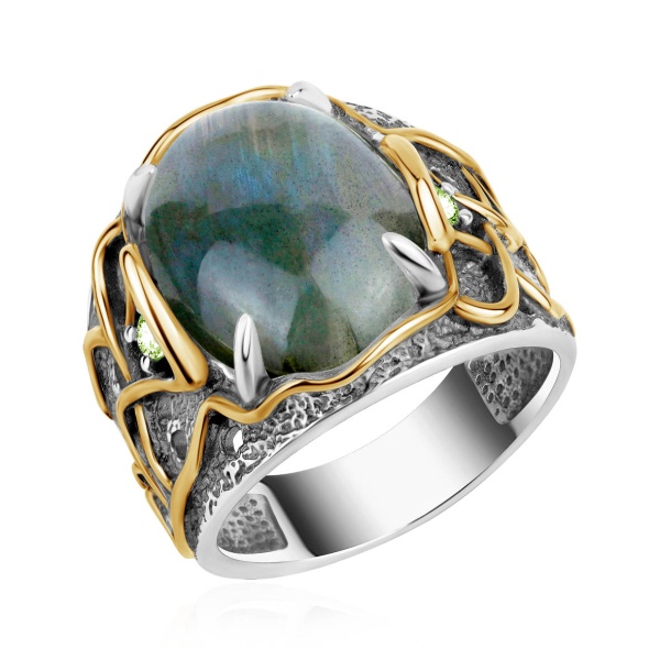 Купить кольцо из серебра с лабрадоритом и фианитами в интернет-магазине KRASNOE