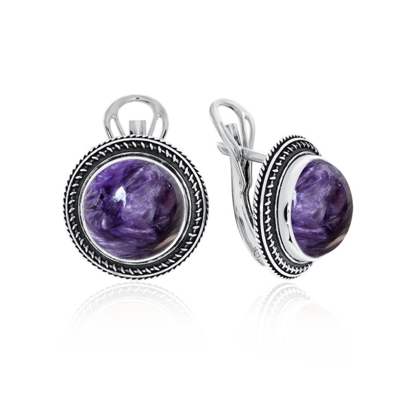 Серьги из серебра с чароитами 2310460954 от KRASNOE, металл Серебро, вставка Чароит