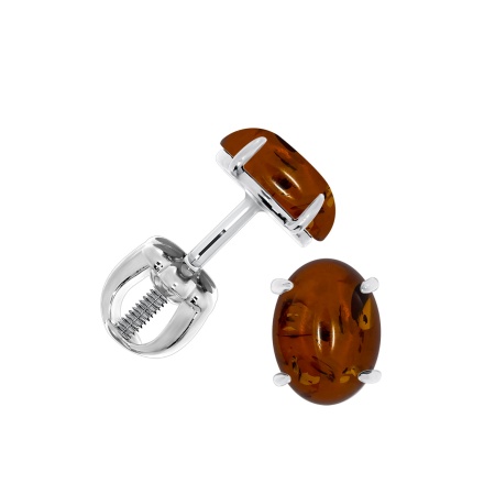 Пусеты из серебра с янтарём