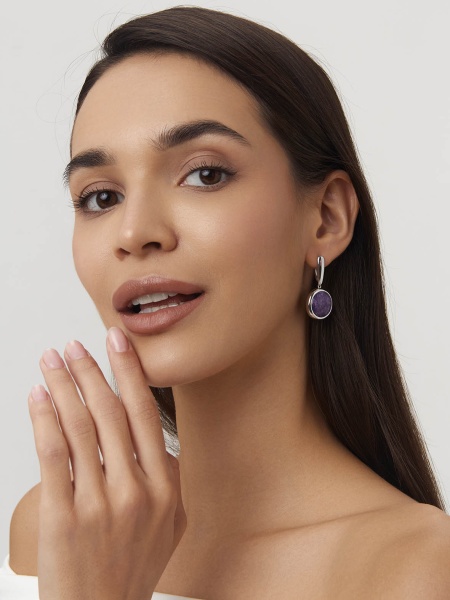 Серьги из серебра с чароитами