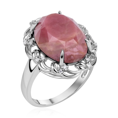 Купить кольцо из серебра с родонитом и фианитами в интернет-магазине KRASNOE