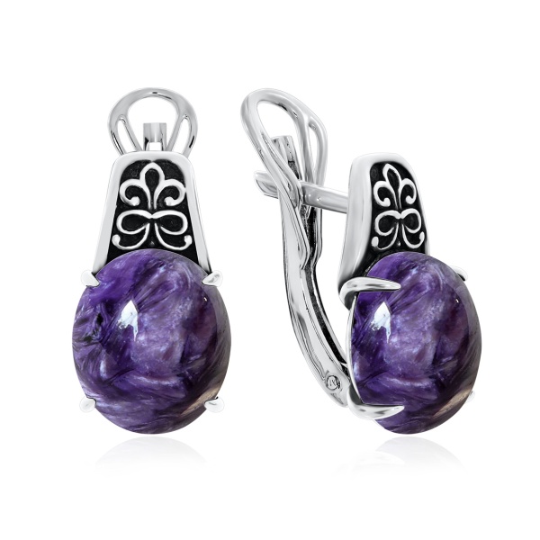 Серьги из серебра с чароитами
