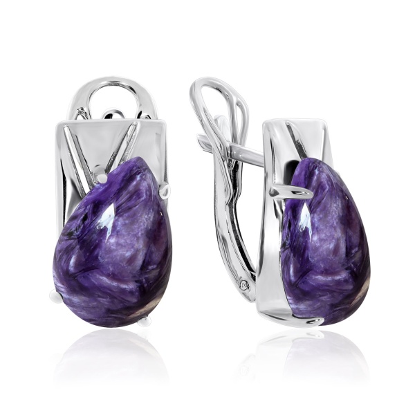 Серьги из серебра с чароитами 2340462367 от KRASNOE, металл Серебро, вставка Чароит