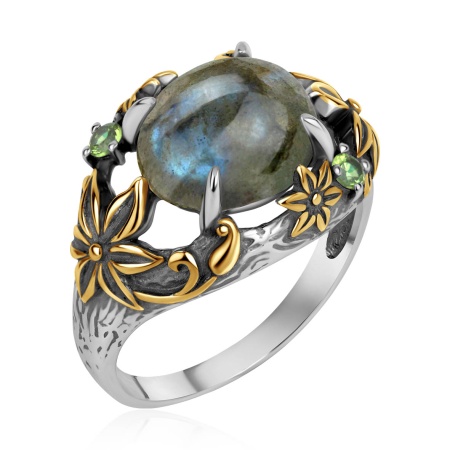 Купить кольцо из серебра с лабрадоритом и фианитами в интернет-магазине KRASNOE