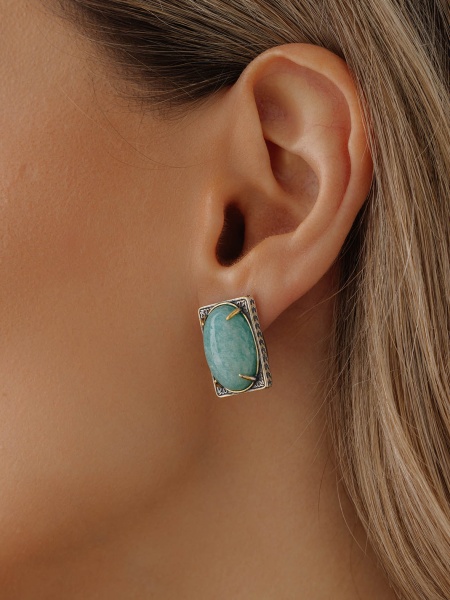 Серьги из серебра  2317375797 от KRASNOE, металл Серебро, вставка Амазонит
