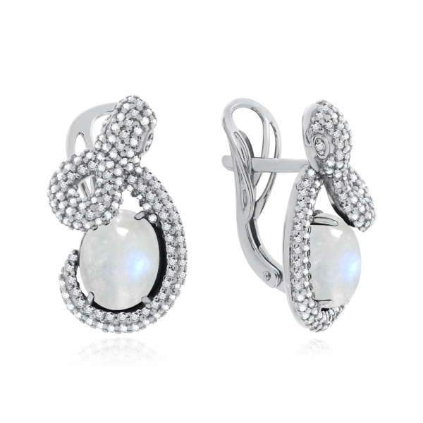 Серьги из серебра с лунным каменем в ювелирном интернет-магазине