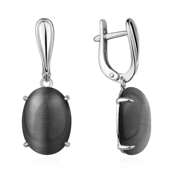 Серьги из серебра с кошачим глазом 2340265893-21 от KRASNOE, металл Серебро, вставка Кошачий глаз