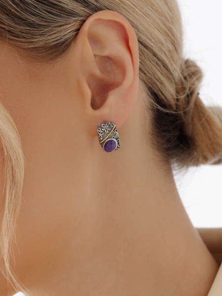 Серьги из серебра с чароитами