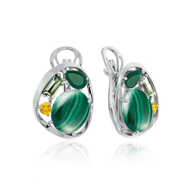Серьги из серебра с малахитом