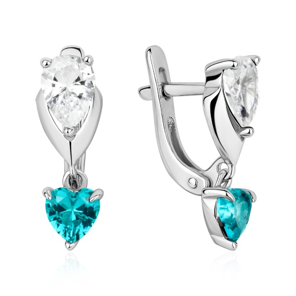 Серьги из серебра с фианитами и ситаллами