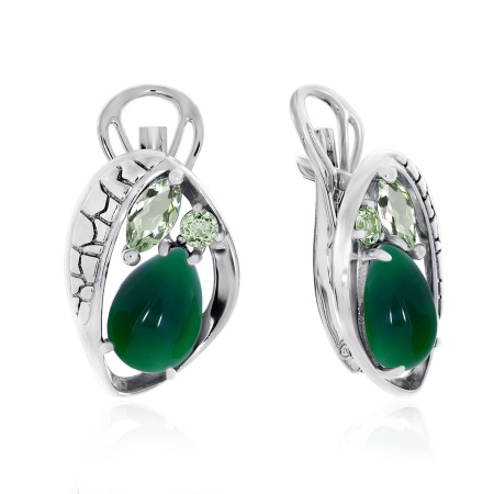 Серьги из серебра с агатами и фианитами