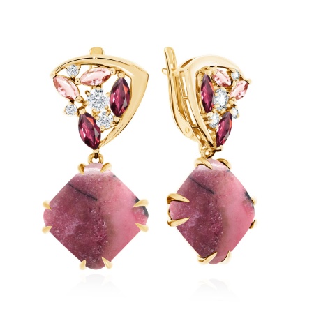 Серьги из серебра с родонитами, морганитами и фианитами 2320450974 от KRASNOE, металл Серебро, вставка Родонит