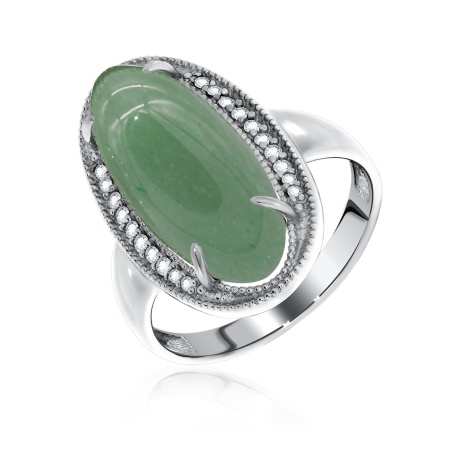 Купить кольцо из серебра с нефритом и фианитами в интернет-магазине KRASNOE