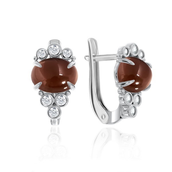 Серьги из серебра с топазами и фианитами 2340100971л от KRASNOE, металл Серебро, вставка Раухтопаз