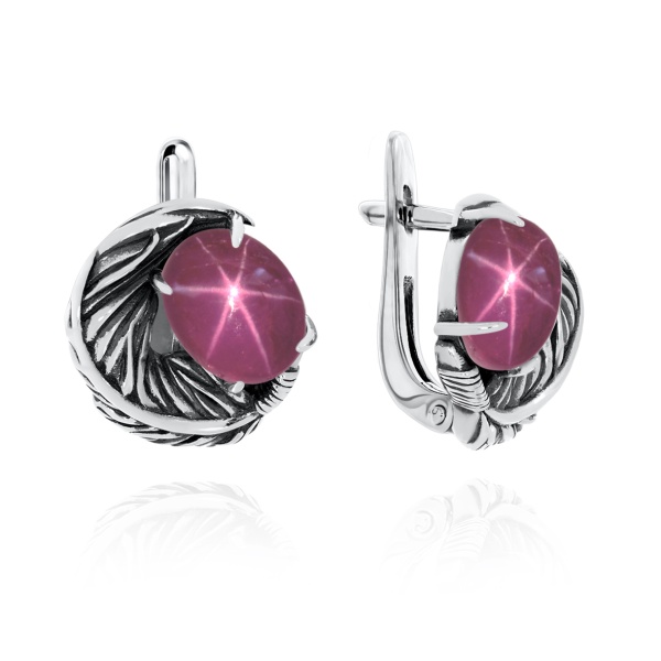 Серьги из серебра с рубинами звездчатыми 2310941601-3 от KRASNOE, металл Серебро, вставка Рубин Звездчатый