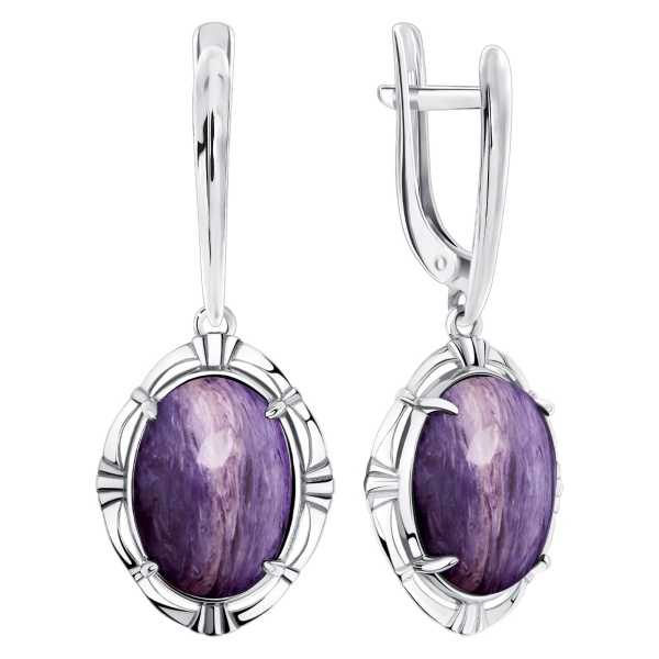 Серьги из серебра с чароитами